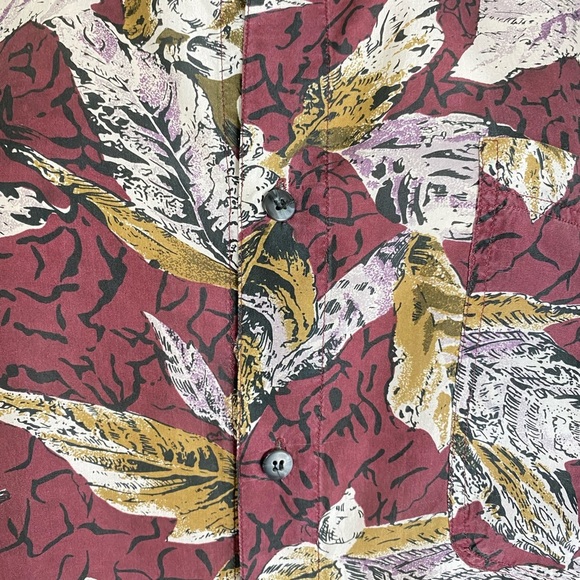 100% SILK FALL LEAVES SOFT BUTTON UP LONG SLEEVE BLOUSE SIZE LARGE UNISEX - Picture 10 of 14